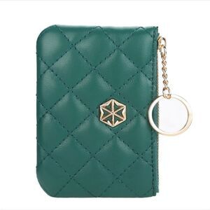 Women's Vegan Leather Zip Change Coin Purse Card Wallet with Keychain Ring Gifts